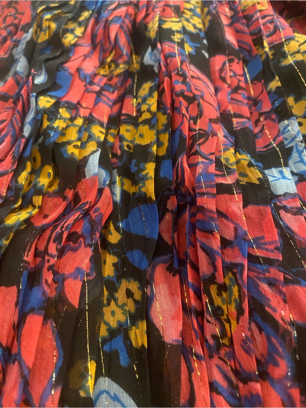 Modcloth Floral Sleeves Midi Dress Black Pink Red Gold Yellow Belted size XL - Picture 13 of 15